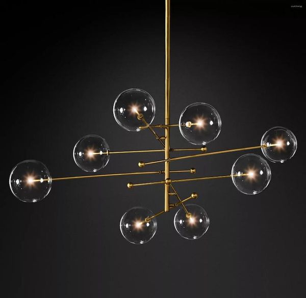 Lampadari Globo di vetro Moderno Retro LED Sfera Ottone trasparente Cromo Nero Lampade a sospensione Camera da letto Soggiorno Lampade da pranzo