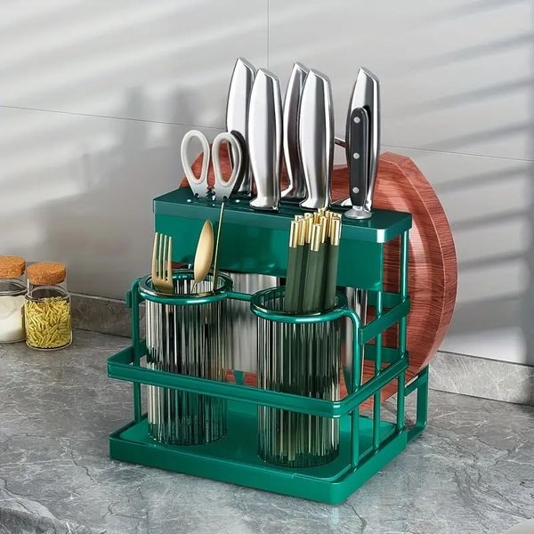 Suporte para faca de cozinha de 1 unidade, suporte para tábua de corte, ferramentas de corte, suporte para colher, garfo e faca, bancada montada na parede, utensílios de cozinha integrados, armazenamento e drenagem