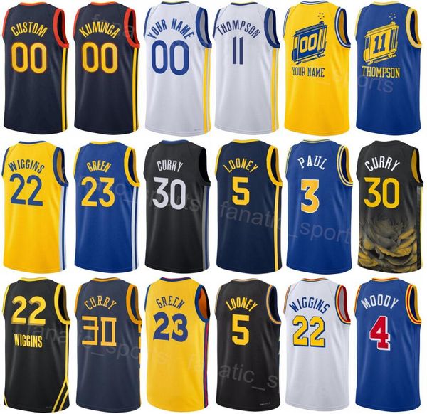 Stampa Maglia da basket da uomo giovanile Kevon Looney Jersey 5 City Andrew Wiggins 22 Stephen Curry 30 Chris Paul 3 Klay Thompson 11 Draymond Green 23 Team Association Alta qualità