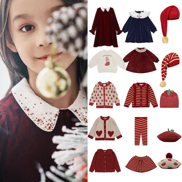 Conjuntos de roupas Inverno Ks Childres Natal Roupas Set Girl Knit Sweaters Kids Lovely Tops e Calças Nascidas Natal Bonito Roupas de Bebê 231120