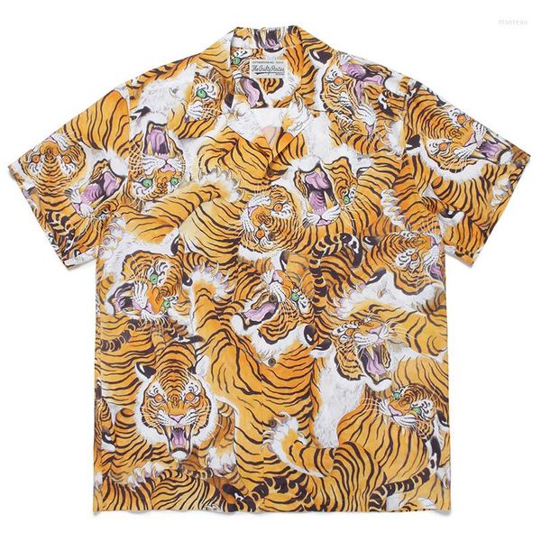 Camicie casual da uomo Qualità Tiger WACKO MARIA Camicia Uomo Donna T-shirt con stampa logo completo hawaiana manica corta