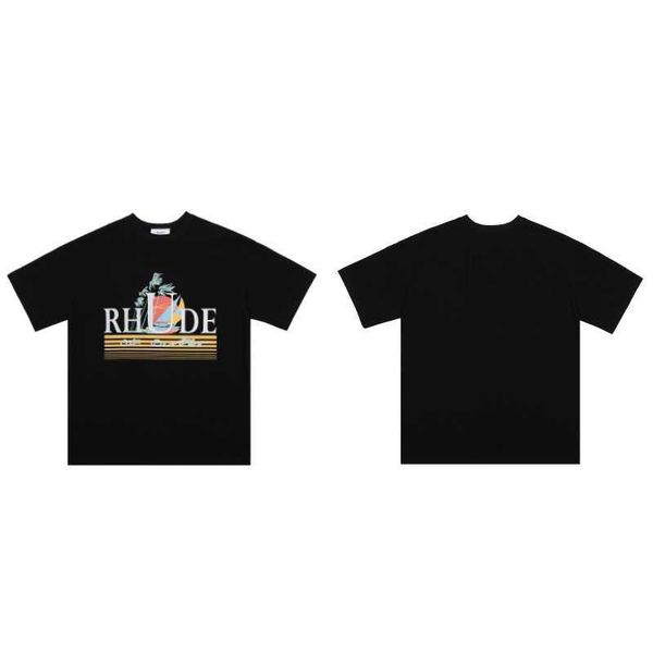 Designer Mode Kleidung T-Shirts T-Shirts Tropischer Druck High Street Lose Übergröße Herren Damen Paar Trend Marke Rhude Kurzarm T-Shirt Tops Streetwear Hip Hop