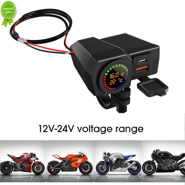 Novo 5v/3.4a TYPE-C 3.0 carregador usb motocicleta scooter carga rápida plug kit tensão temperatura display cabo interruptor à prova dwaterproof água