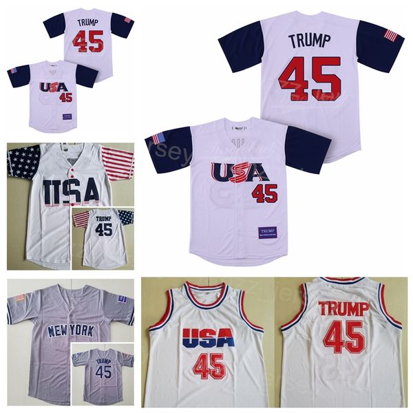 Moive 45 Edworder Trump Baseball Jersey US New York Weiß Grau All Stitched Retro Cooperstown Cool Base Retire Sport Atmungsaktiv Reine Baumwolle Für Sportfans Mann