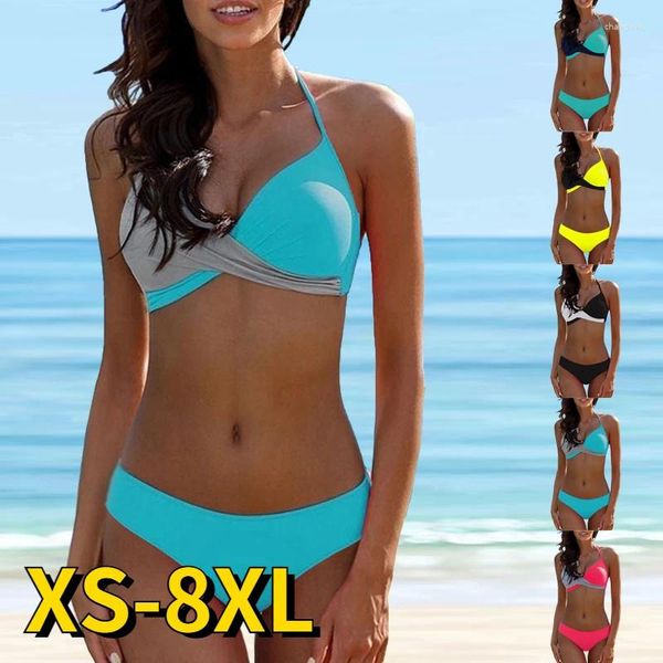 Damenbadebekleidung 2023 Frauen Sexy Streifen Spleißen Zweiteilige Bikini Set Weiblichen Sommer Große Größe Badeanzug Mode Beachwear Bad Anzug XS-6XL