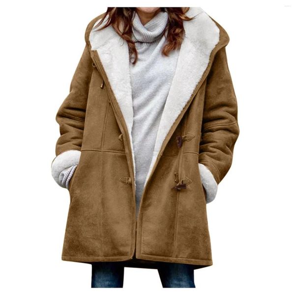 Jaquetas femininas Mulheres Faux Fur Casaco Inverno Quente Pelúcia Irregular Hem Linho Plus Size Jaqueta Com Capuz Solto Outwear 2023