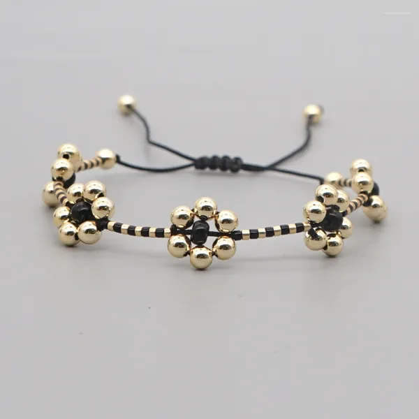 Charm Armbänder YASTYT Blume Braclets Schwarz Gold Farbe Perlen Armband Für Frauen Trendy 2023 Einstellbare Seil Japan Perlen Schmuck