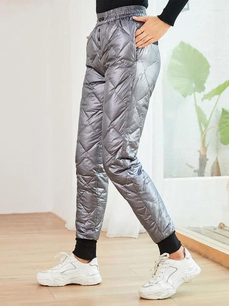 Damenhose Damen Glänzende Daunenbaumwolle Jogger Winter Schnee Windschutz Harem Pantalones Lässige warme verdickte Mode Übergroße Hose Z42