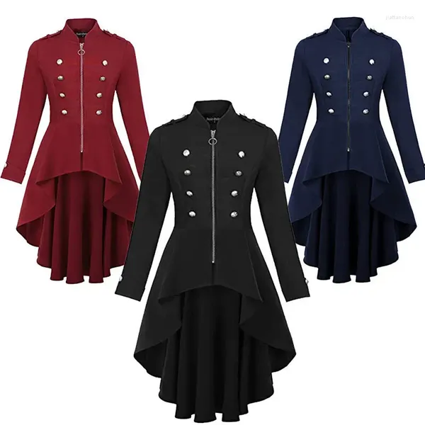 Jaquetas femininas jaqueta steampunk para mulheres plus size botão longo casacos de bainha alta-baixa casaco gótico tailcoat irregular vintage