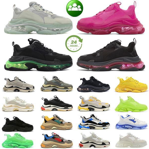 2023 Triple S Sneaker Luxo Designer Correndo Sapatos Moda Alta Homens Mulheres Preto Branco Cinza Rosa Vermelho Fluorescente Verde Verde Amarelo Criado Mens Plataforma Trainer