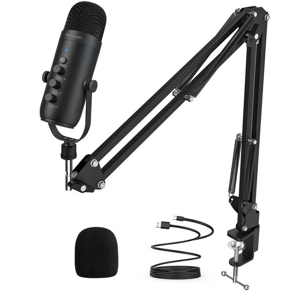 Microfones Profissional USB Streaming Podcast PC Microfone Studio Cardióide Condensador Mic Kit com Boom Arm para Gravação Twitch 231117