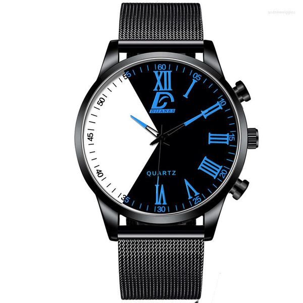 Relógios de pulso 2023 Black Technology Fashion Men's Mesh Belt Watch Creative Yin e Yang Face Quartz Business Casual