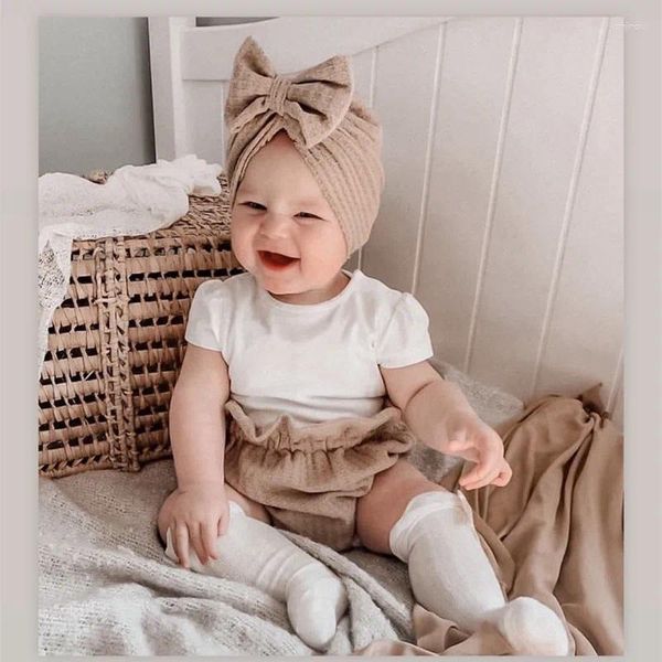 Haarschmuck Baby Mädchen Stirnband Gestrickte Baumwolle Große Schleife Turbane Für Babys Einfarbig Kinder Pullover Hut
