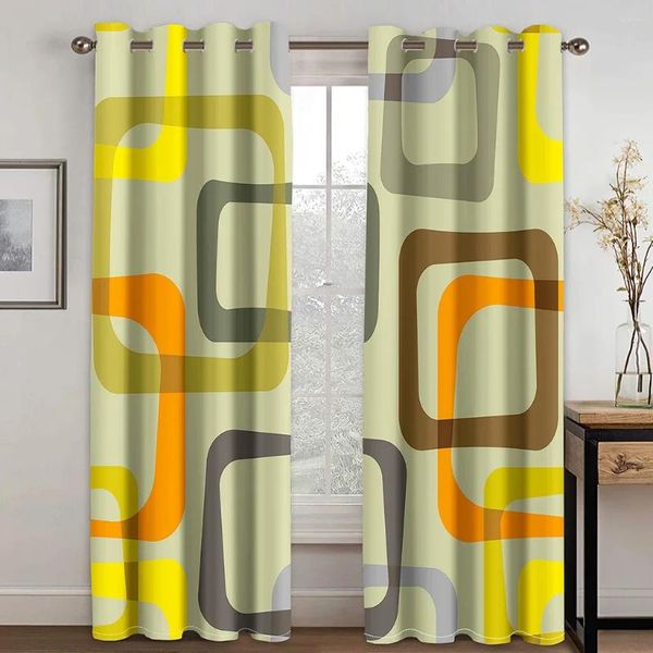 Cortina personalizada tamanho abstrato geométrico amarelo fino janelas cortinas para sala de estar quarto decoração de casa 2 peças