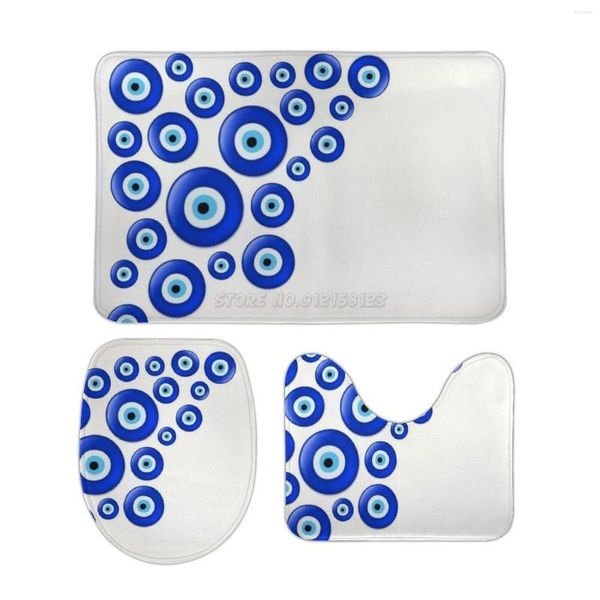 Badematten Evil Eye (weiß) 3-teiliges Badezimmer-Set rutschfeste Unterlage Boden Teppich Teppich Deckel WC-Abdeckung Matte Lucky Nazar