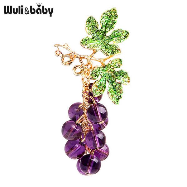 Broches pinos wuli miçangas de vidro de bebê broches para mulheres rhinesona purple uva frutas casuais broooch pins presentes z0421