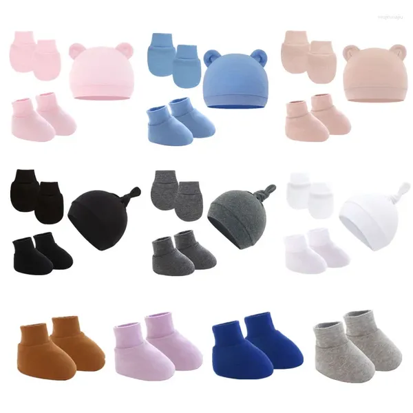 Saç aksesuarları 3 adet bebek şapka eldiven çorapları Set doğdu pamuk el koruyucusu mitten kulak koruma kız kızlar beanie cap bonnet 0-6m şeyler için