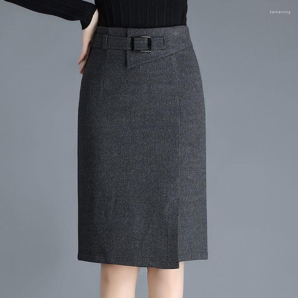 SAIRS MULHERES Autumn Winter Warm High Wool Wool A-Line Midi Salia feminina Jea