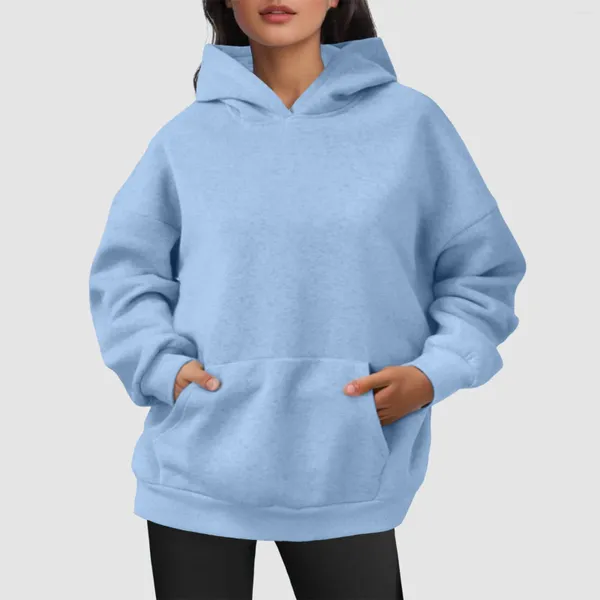 Hoodies femininos sólido azul pulôver das mulheres camisolas de grandes dimensões suéteres de veludo curto manga longa kanga bolso camisola blusa feminina