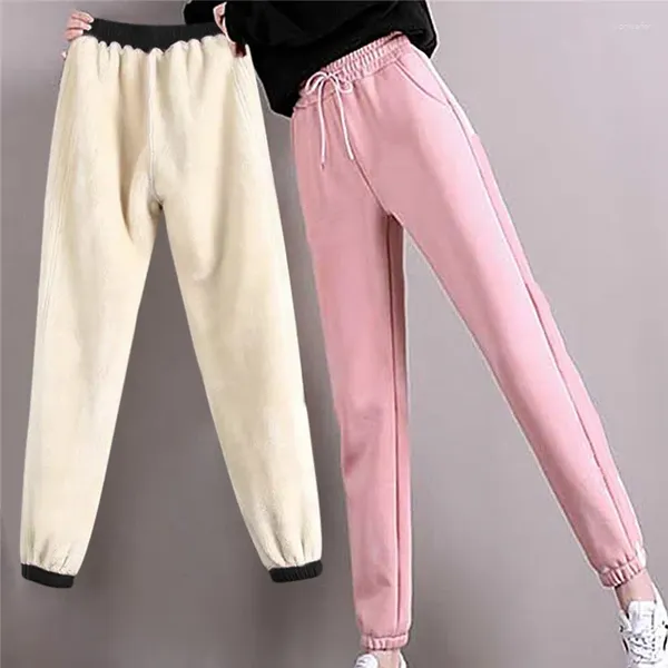 Pantaloni da donna Pantaloni sportivi da donna in pile invernale 2024 Pantaloni alla caviglia alla moda caldi Guardia Casual Solid Lana di agnello Sport di spessore