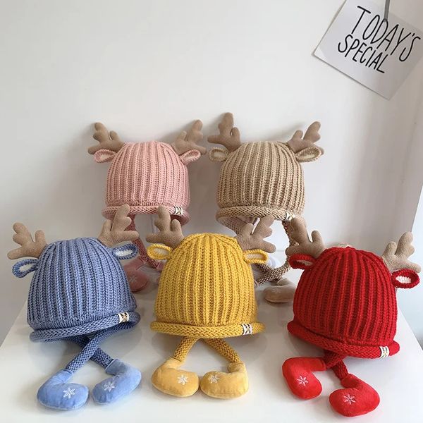 Mützen Hüte Kinder Baby Mädchen Hut Weihnachten Rehkitz Große Ohr Kappe Baby Wollmütze Jungen Gestrickte Herbst/Winter Warme Kinder Hut Säugling Kopfschmuck 231120