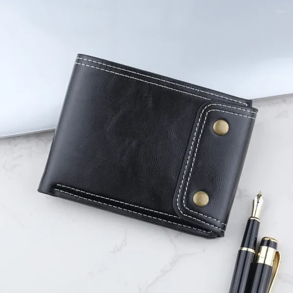 Brieftaschen Doppelte Schnalle Männer PU-Leder Plain Horizontal Style Trifold Geldbörse Ticket Clip Reißverschluss Brieftasche ID-Kartenhalter