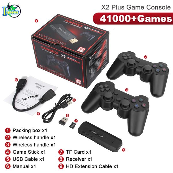 Jogadores de jogos portáteis X2 Plus 4K HD Retro TV Console Ultra Baixa Latência Gamestick 24G Wireless Dual Gamepads Controlador Home Jogos 3D 231120