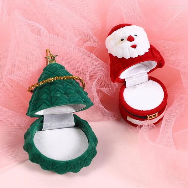 Bolsas de jóias caixas de armazenamento de natal árvore de natal papai noel anel colar brincos caixa para proposta noivado decoração de casamento