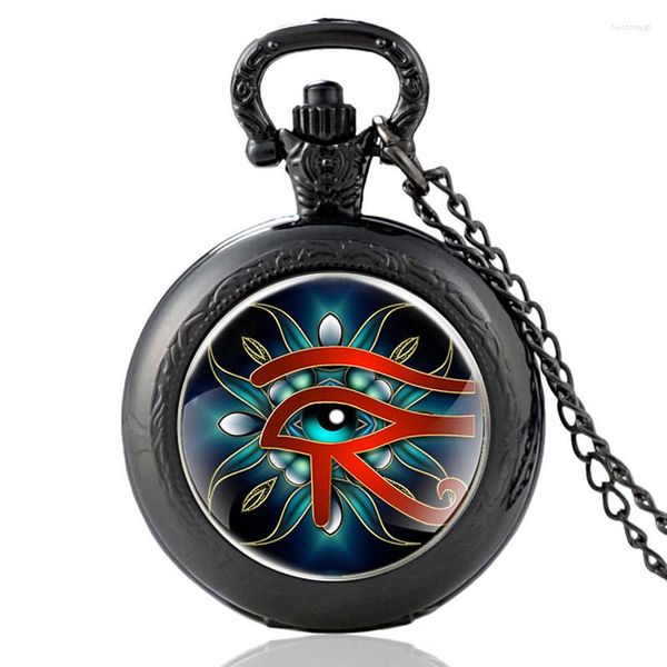 Relógios de bolso retro misterioso o olho de horus design vidro cabochon quartzo assistir homens vintage homens mulheres pingentes de colar cadeia relógio