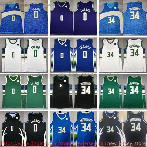 2023-24 Nova Temporada Basquete 0 Damian Lillard Jersey Costurado 34 Giannis Antetokounmpo Jerseys Camisas Esportivas Respiráveis