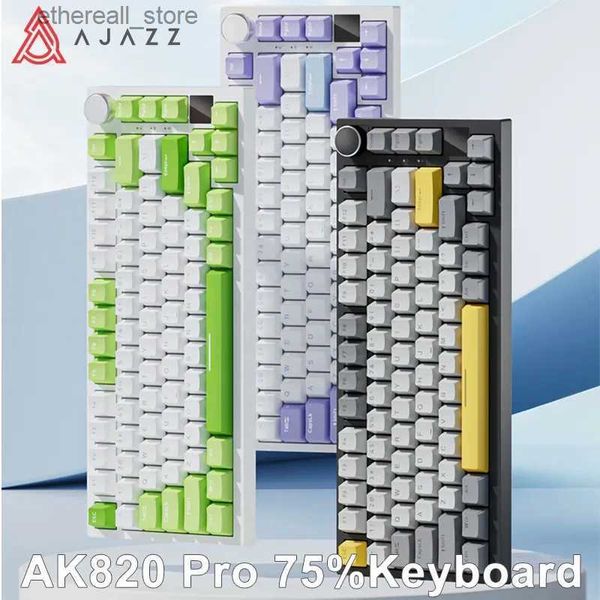 Клавиатуры Ajazz Ak820 RGB Трехрежимная игровая механическая клавиатура 82-клавишная Bluetooth 2,4 ГГц Беспроводная геймерская клавиатура Специальная прокладка для ноутбука ПК Q231121