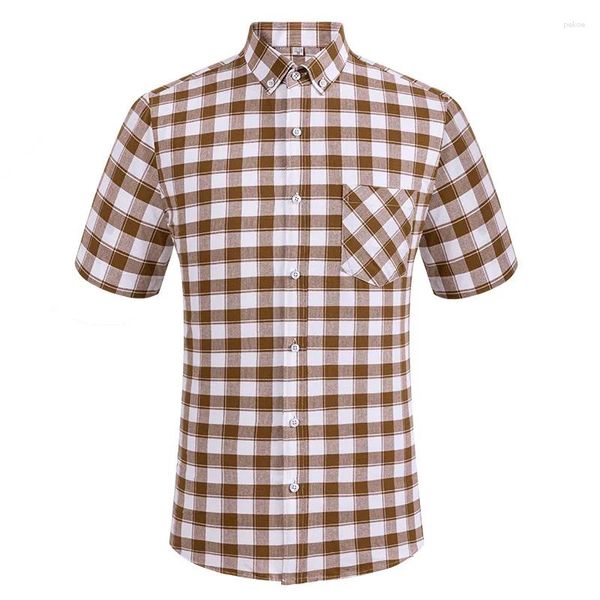 Camicie casual da uomo Camicia a maniche corte in cotone Oxford stile coreano designer classico caffè scozzese top morbido sottile confortevole casa 4XL