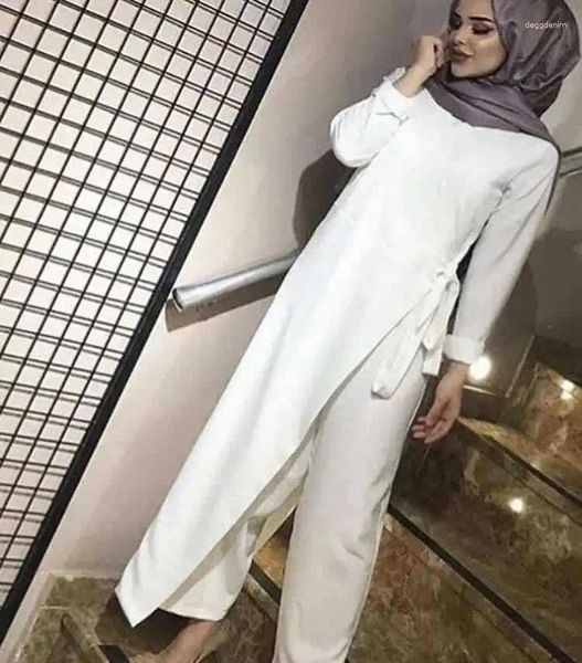 Roupas étnicas 2023 cor sólida longo cinto macacão mangas luz planície saia abayas para mulheres dubai cetim abaya mulher muçulmana quimono