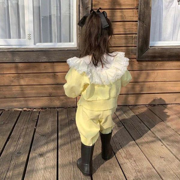 Giyim setleri bahar sonbahar kızlar 2 adet Set Toddler Pullover Pantolon Çocuk Takibi Bebek Kıyafet Çocuk Giysileri Moda Dantel Fırfır 2-6y