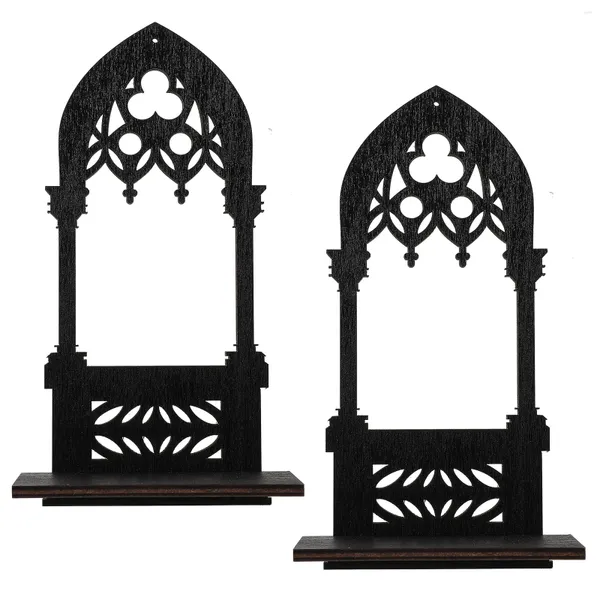 Castiçais de suporte gótico de madeira decorativo estilo arco suporte bonito quarto casa decoração de natal