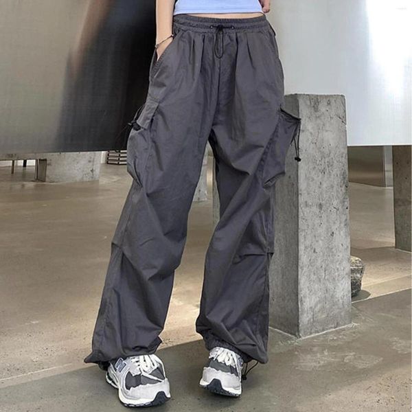 Kadın pantolonları kadın büllü kargo beyaz gri joggers eşofmanları y2k drawstring geniş bacak pantolonları Koreli koşu pantalonları kadın