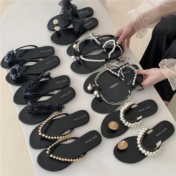 Chinelos de strass sandálias femininas verão 2023 clipe toe tornozelo cinta fivela sandalias plana casual flip flops sapatos praia chinelo arco slides