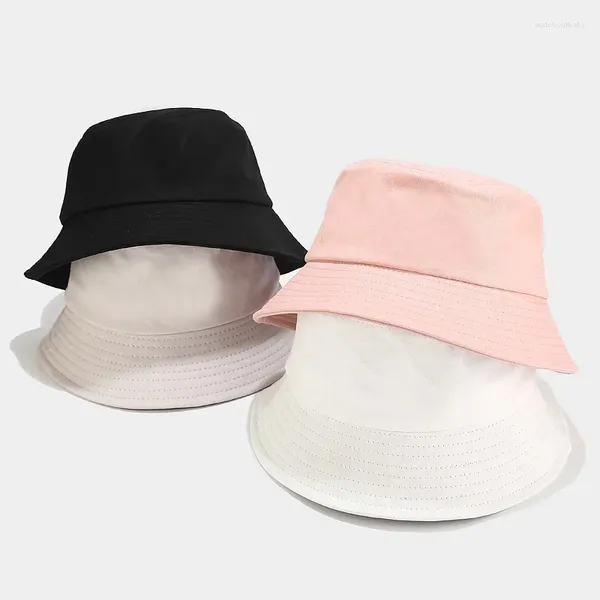 Berretti Cappello da pescatore tinta unita per donna Ragazza Protezione solare Berretto da spiaggia Macaron Visiera parasole piatta per esterno puro