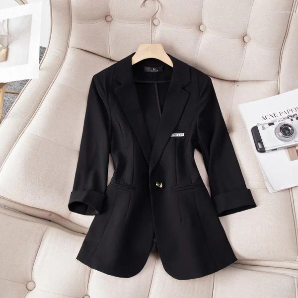 Calças femininas de duas peças preto pequeno negócio terno casaco feminino 2023 primavera e outono estilo coreano frito rua casual top fino verão