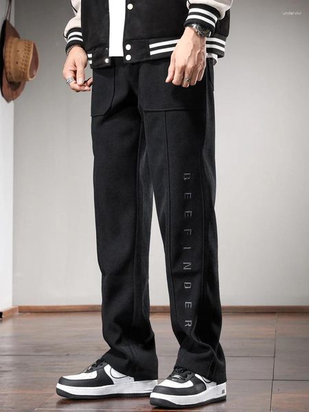 Männer Hosen Schwarz Baggy Gerade Männer Herbst Mode Brief Stickerei Elastische Taille Hose