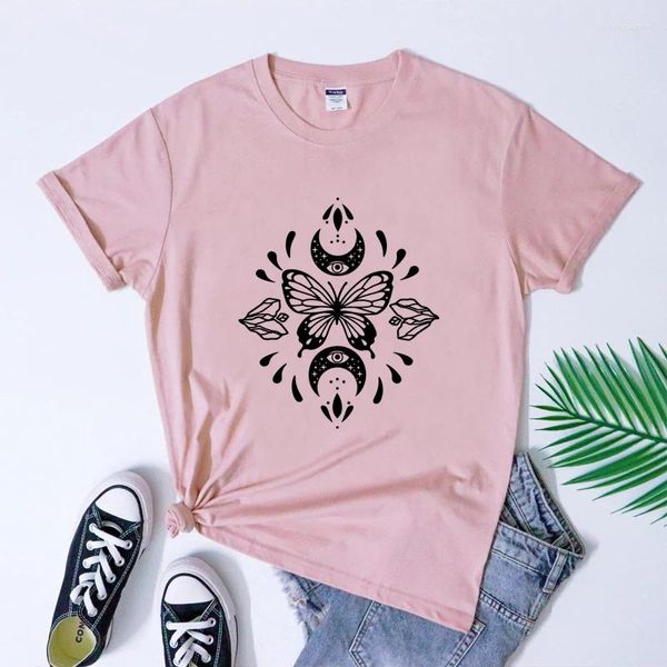 Damen T-Shirts Celestial Fairycore Schmetterling T-Shirt Ästhetische Hexe Mystische Kleidung T-Shirt Mystische Hexe Frau Gothic T-Shirt Top