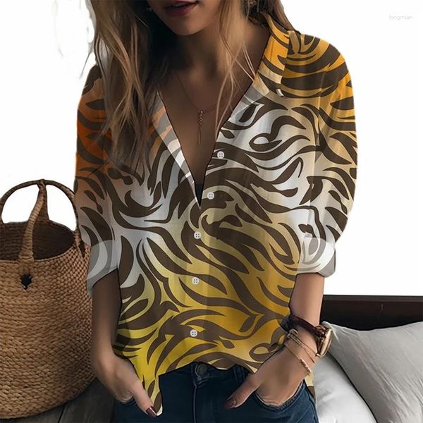 Camicette da donna Camicia da donna primaverile e autunnale Tendenza moda Stampa leopardata Stampa 3D Stile selvaggio