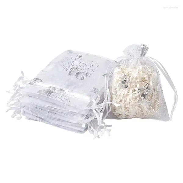 Sacchetti per gioielli 20 pezzi Sacchetti regalo in organza stampati con farfalle bianche per confezioni di caramelle natalizie 12x10 cm all'ingrosso