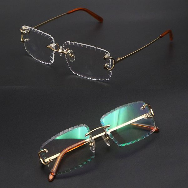 Rimless Gözlük Satma 00920 Elmas Kesim Lens Unisex Gümüş Altın Metal Çerçeve Gözlük Lunetleri Sürüş Gözlükleri Kesme Üst Lens Gözlük Çerçeveleri Erkek Kadınlar Yeni Boyut 58mm