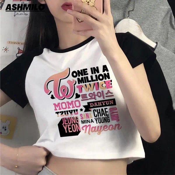 Damen T-Shirts KPOP Zweimal Sommer Harajuku Y2k T-Shirt Koreanischer Stil Shirt Frauen Streetwear Ulzzang T-Shirts Crop Top Female Slim Fit Kleidung