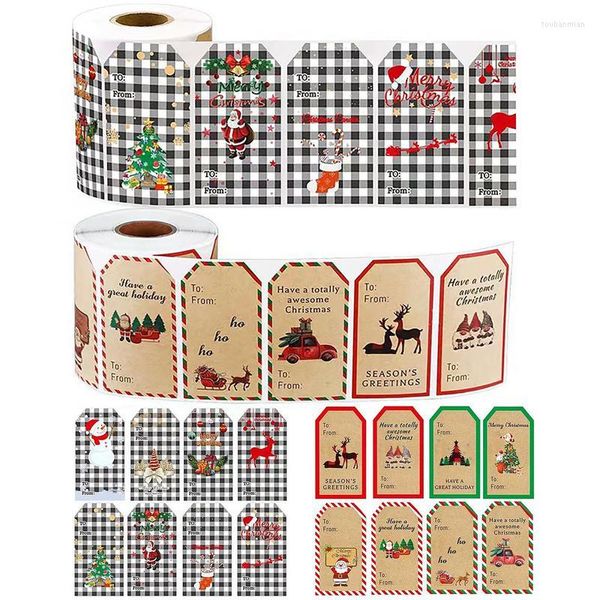 Confezioni regalo Etichette natalizie Adesivi 300PCS Pupazzo di neve Nome autoadesivo Merry Card Rotoli di etichette con Babbo Natale Renna Facile