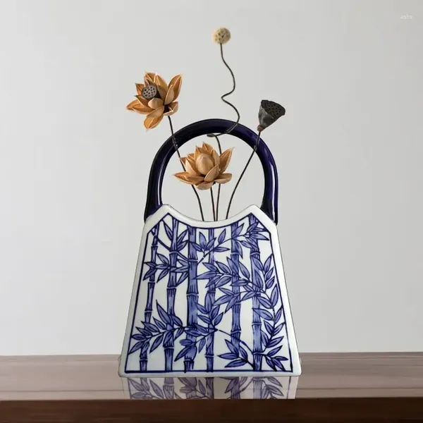 Vasen Jingdezhen Keramikvase, kreatives Handtaschen-Design, chinesisches blaues und weißes Porzellan, Wohnzimmer, Blumenarrangement, Tischdekoration