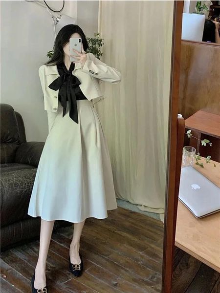Zweiteiliges Kleid UNXX Koreanische Röcke Blazer Outfits Büro Damen Elegante Kurzmäntel A-Linie Hohe Taille Faltenrock Anzug Luxus 2 Sets