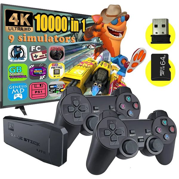 Lettori di giochi portatili Console video M8 4K 24G Doppio wireless 10000 giochi 64G Gamepad da gioco classici retrò TV Controller di famiglia per PS1GBAMD 231121