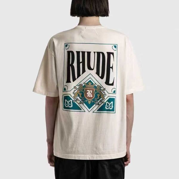 Roupas de moda de grife Tees TShirts Tendência Marca Rhude Playing Card Print Simples Versátil High Street Estilo Americano Casual Solto T-shirt Homens Mulheres atacado